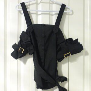 TEA & CUP black cuffed sleeves button up top